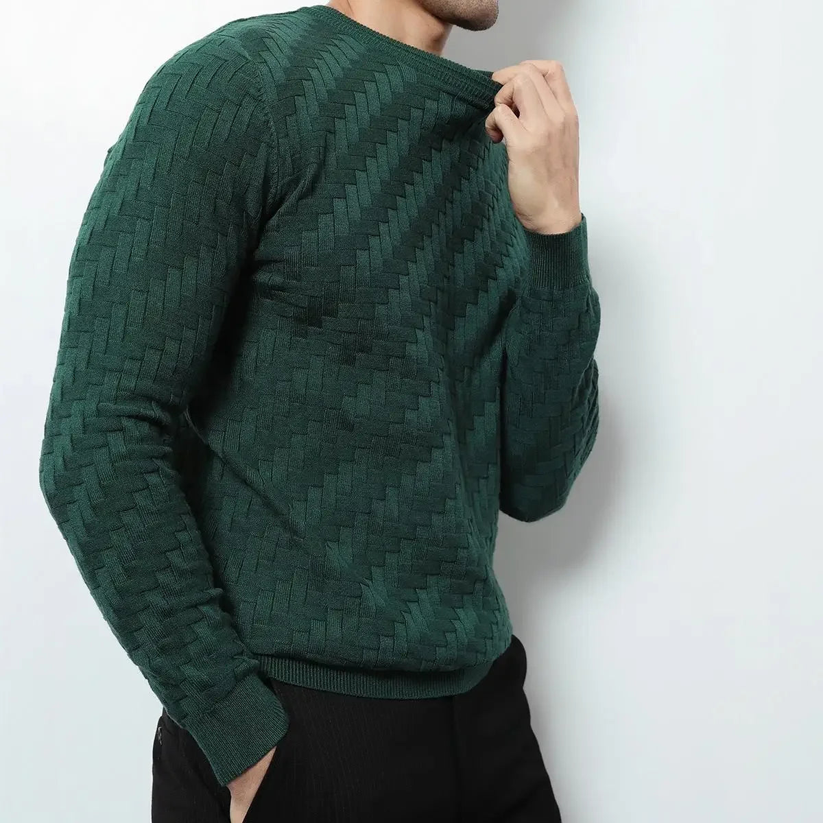 Solid Jacquard Woven Plaid Sweater