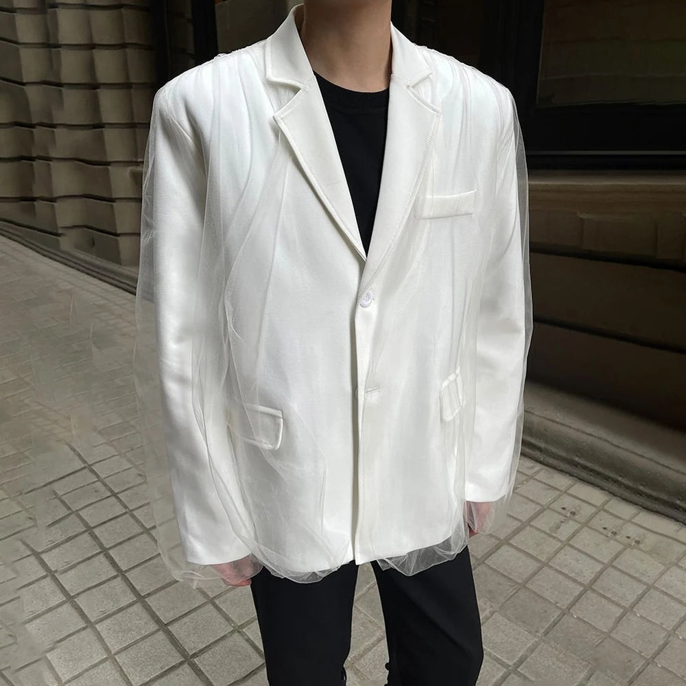 Korean Style Patchwork Mesh Loose Blazer