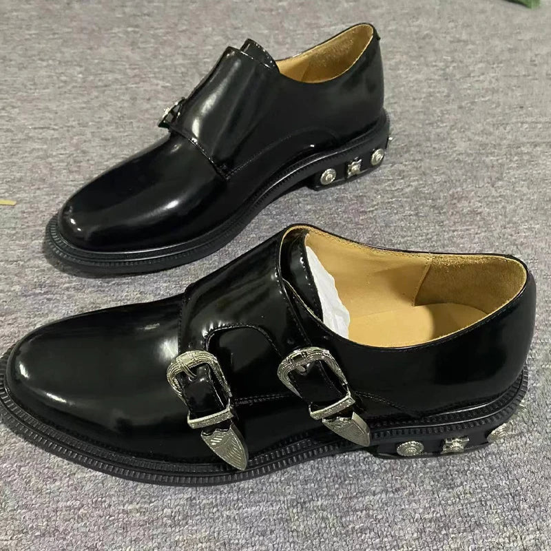 Black Studded Genuine Leather Men's Shoes