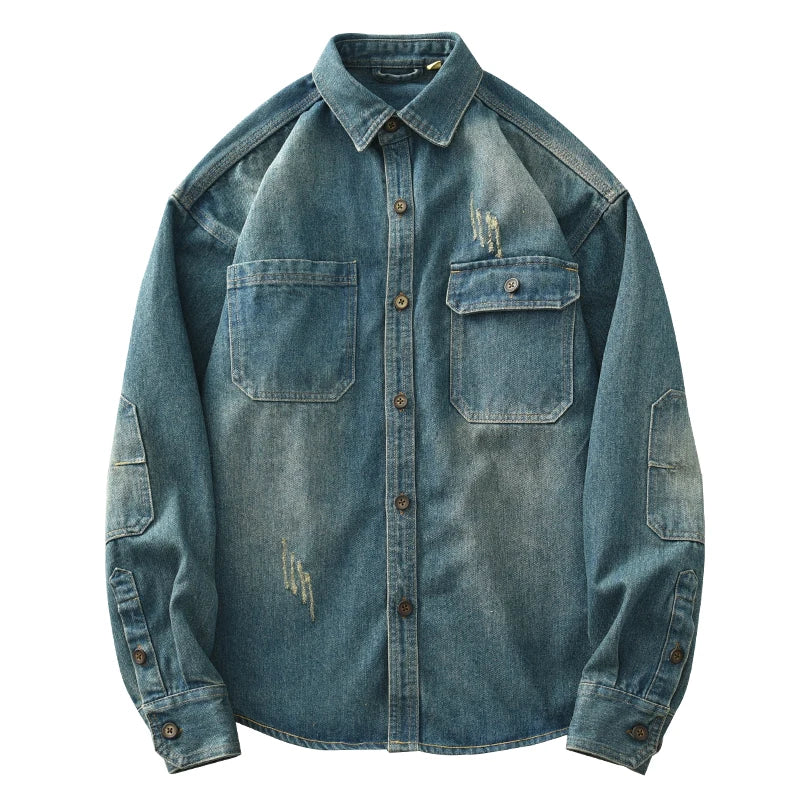 Retro Casual Solid Denim Shirt