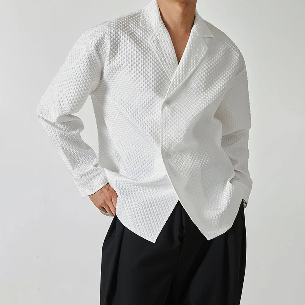 Waffle Suit Collar Long-Sleeve Shirt
