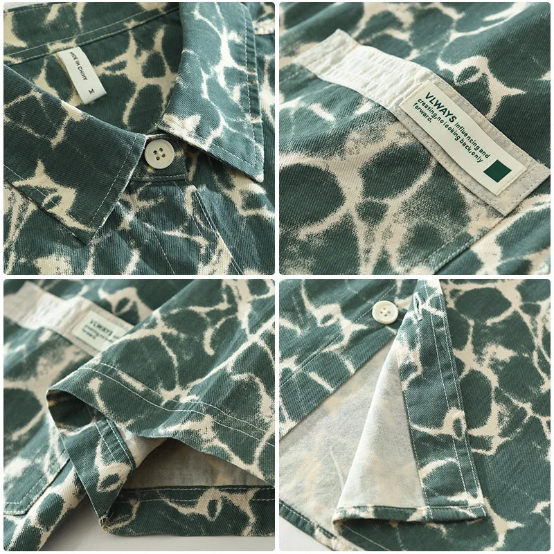 Printed Pattern Short Sleeve Cotton Shirt