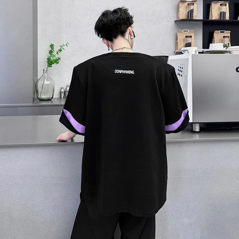 Round Neck Contrast Splicing Loose T-Shirt