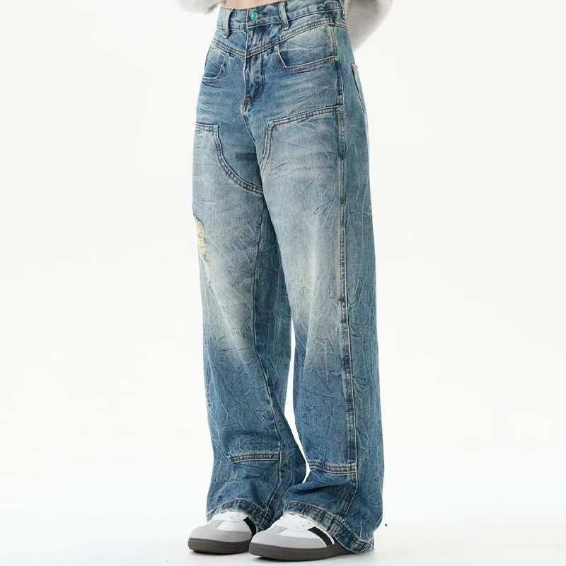 Gradient Creases Denim Straight Jeans