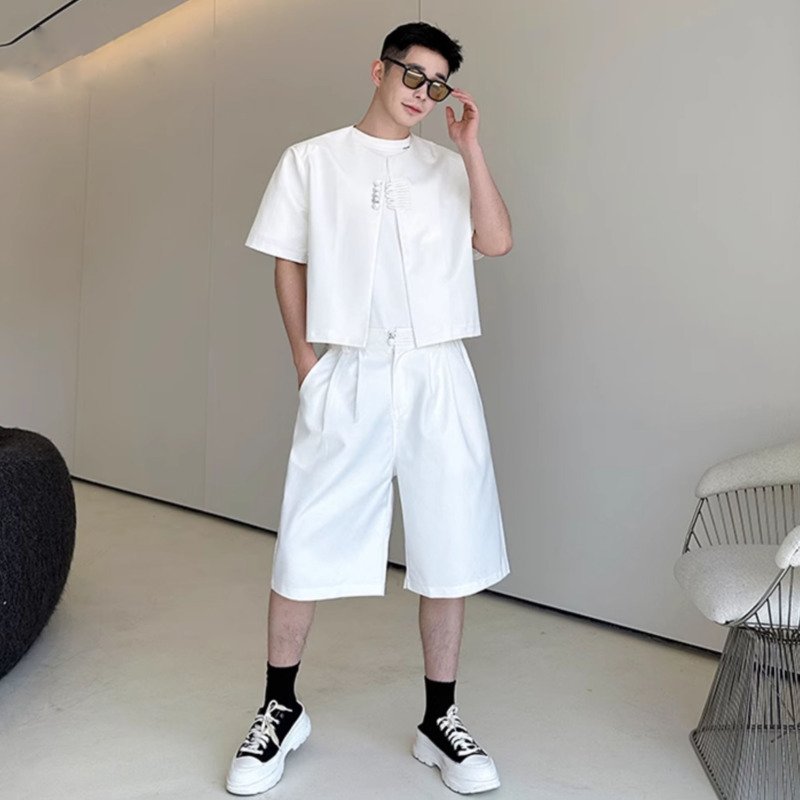 Casual Round Collar Solid Shorts Set