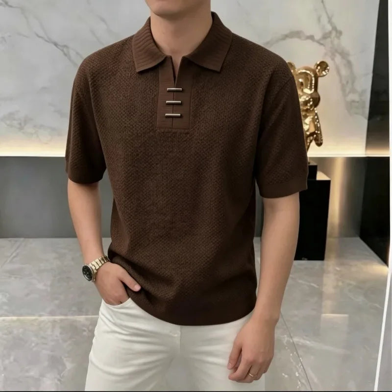 Sleek Knit Detail Polo Shirt