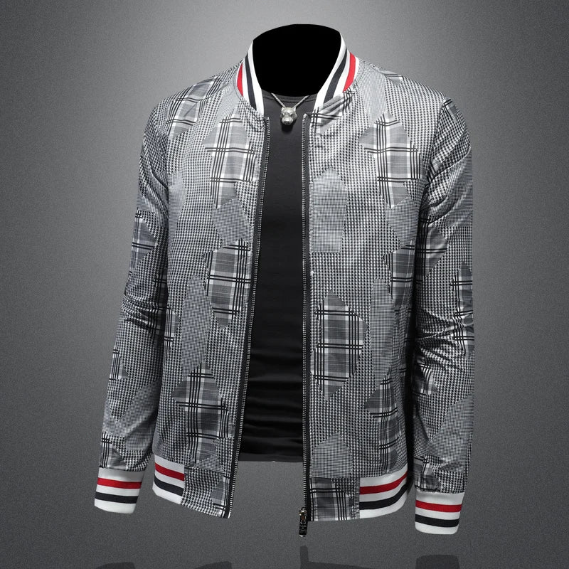 Gray Color Plaid Pattern Jacket