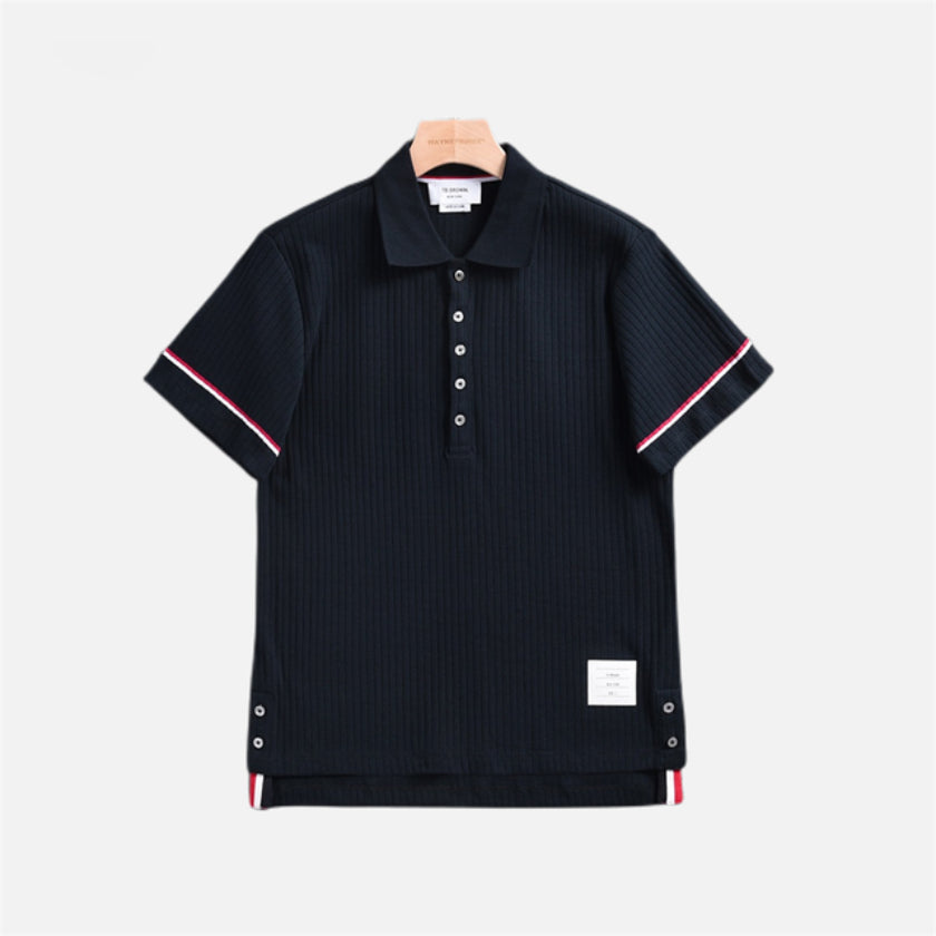 Summer Striped Side Button Polo Shirt