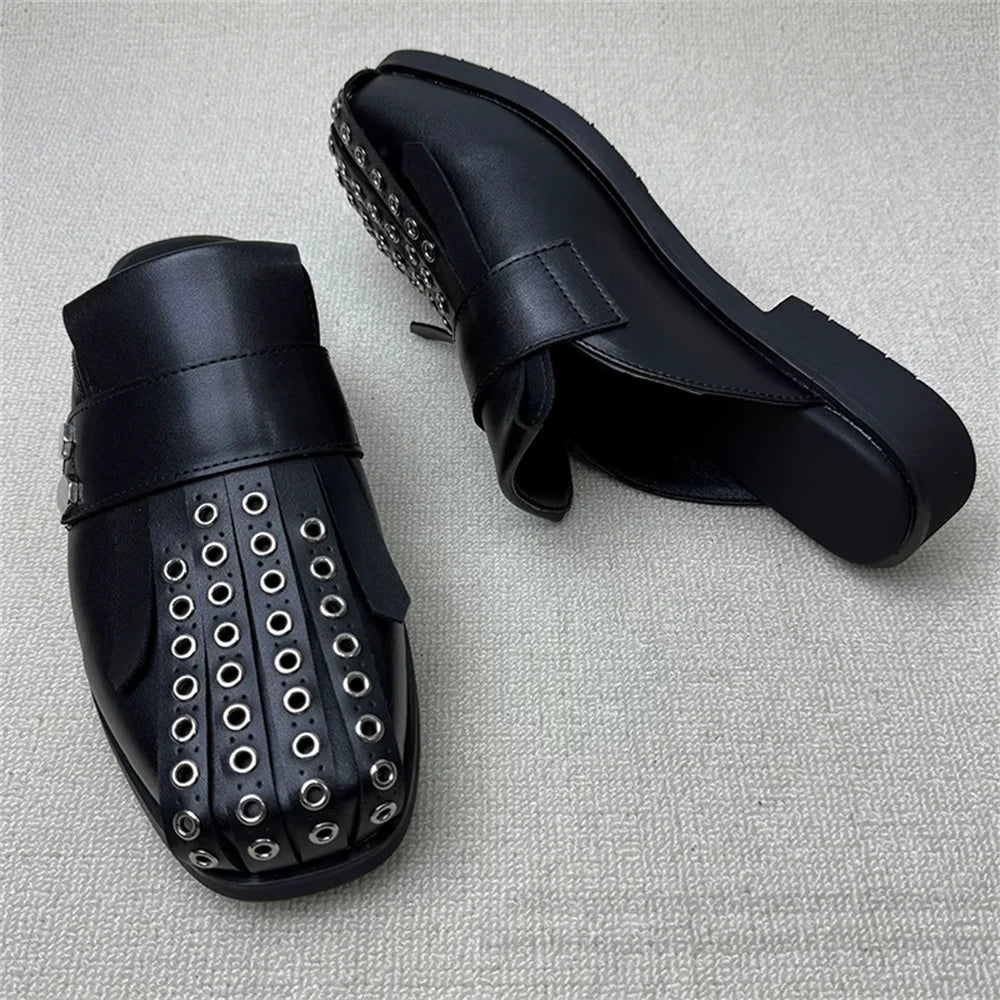 Hollow Buttons Rivets Men's Mules Shoes