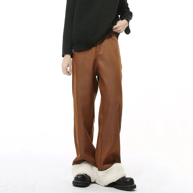 Casual Faux Fur Decor Solid Men's Pants