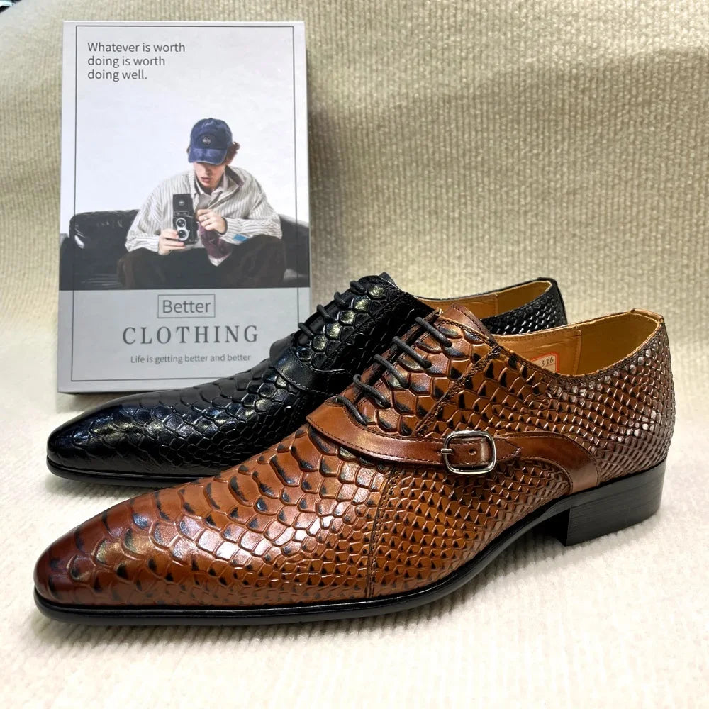 Snakeskin Textured Pattern Leather Shoes