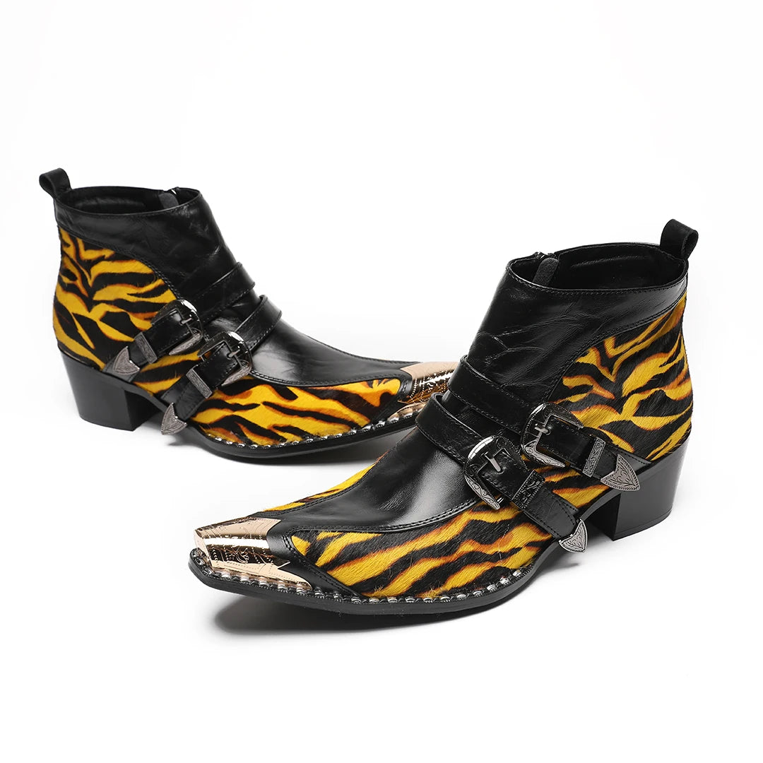 Tiger Printed Pattern Black Boots