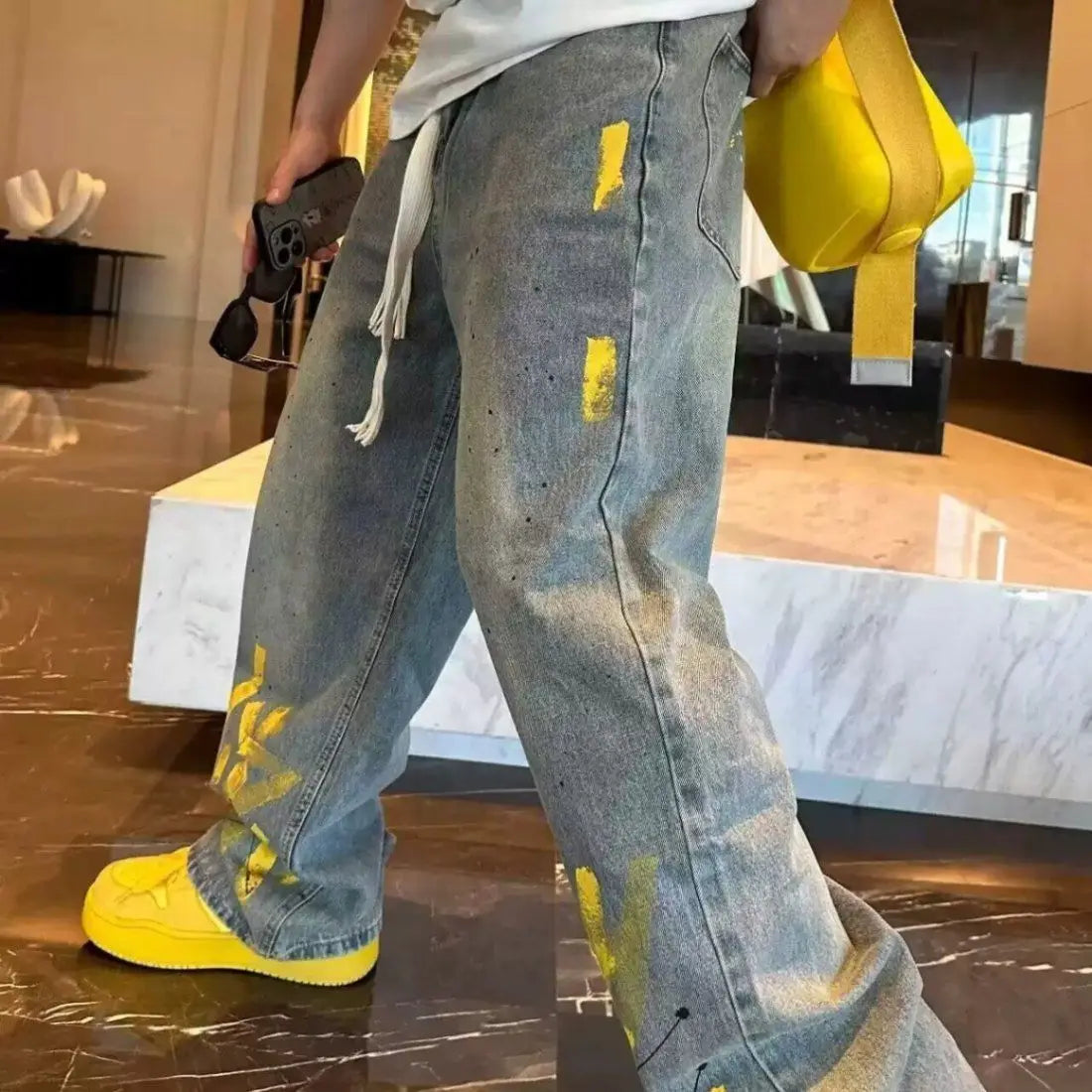 Yellow Painted Design Casual Jeans