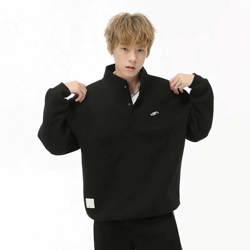 Stand Collar Letter Embroidery Sweater