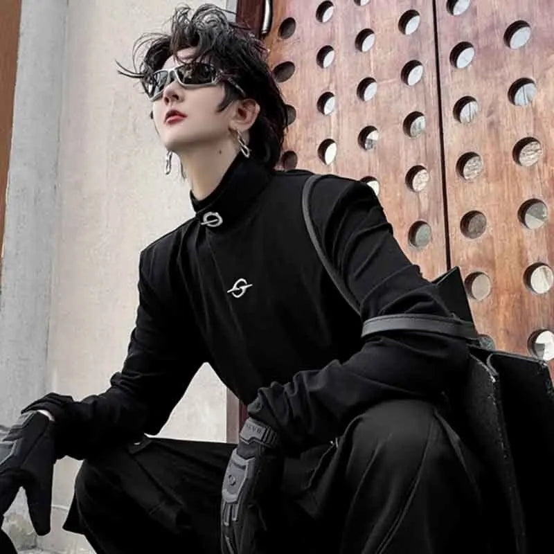 Turtleneck Metal Buckle Niche Design T-Shirt