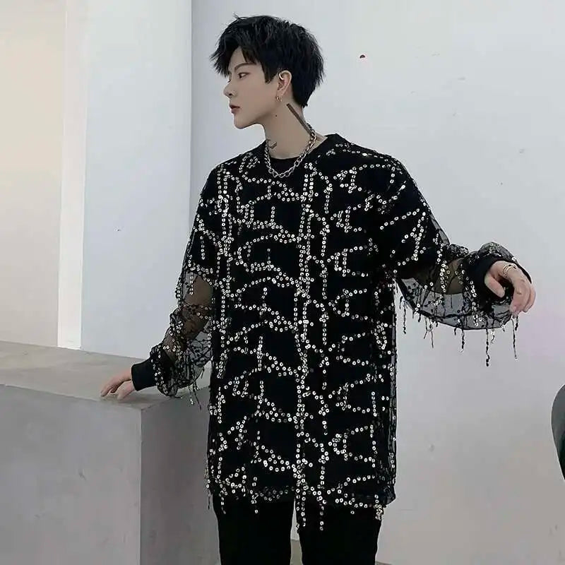 Sequins Decoration Casual Long Sleeved T-Shirt