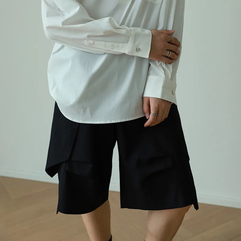 Layered Solid Straight Casual Shorts