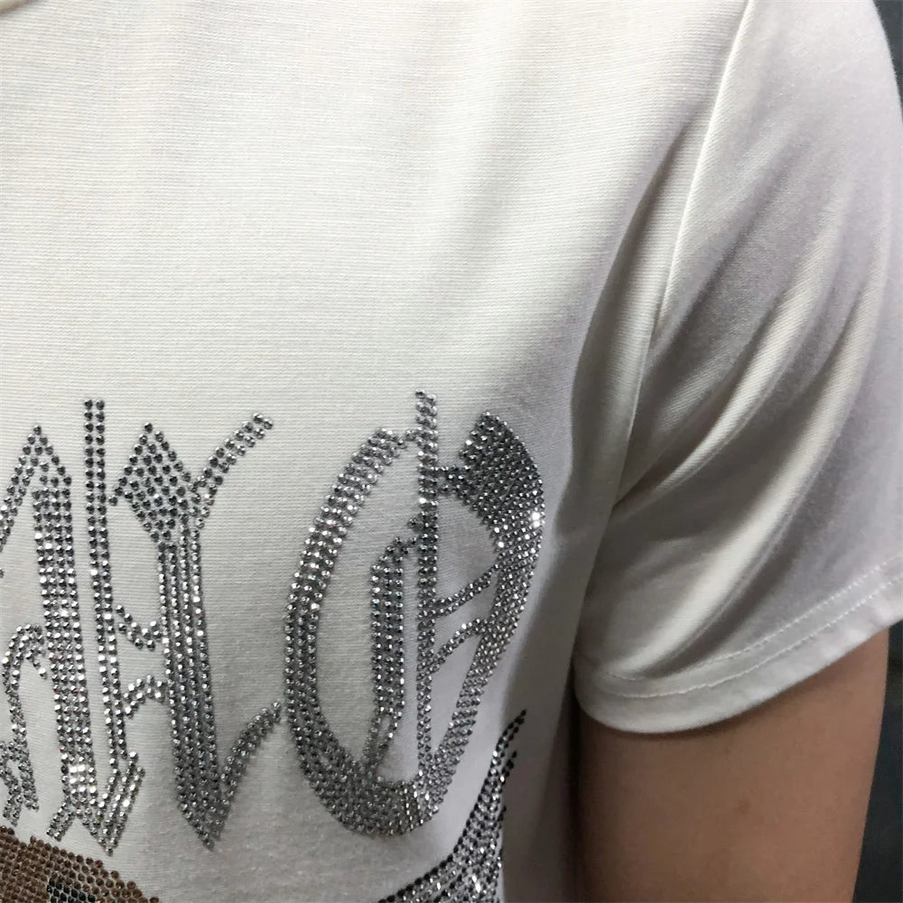 Bear Wing Rhinestone White T-Shirt