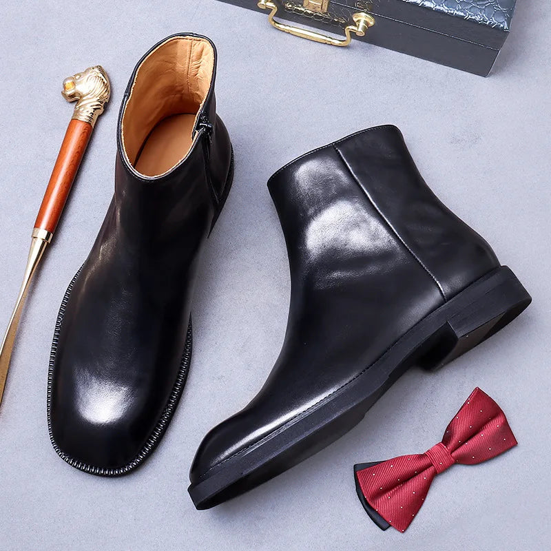 Solid Wide Round Toe Zipper Boots