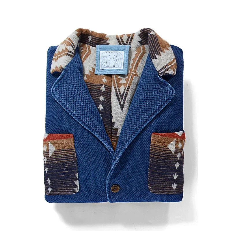 Retro Blue Dye Lapel Thick Jacket
