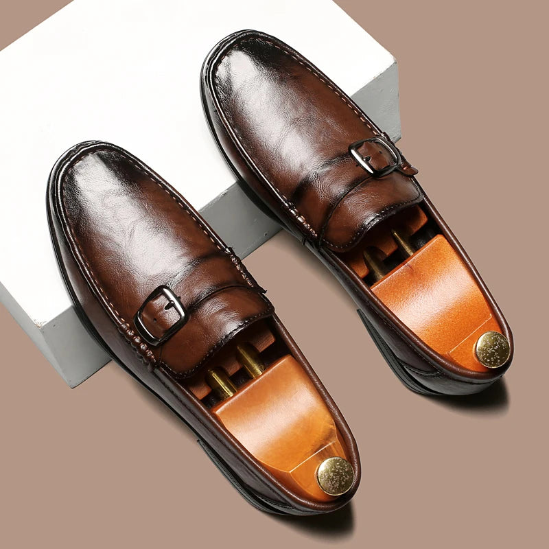 Retro Monk Buckle Slip-On Loafers