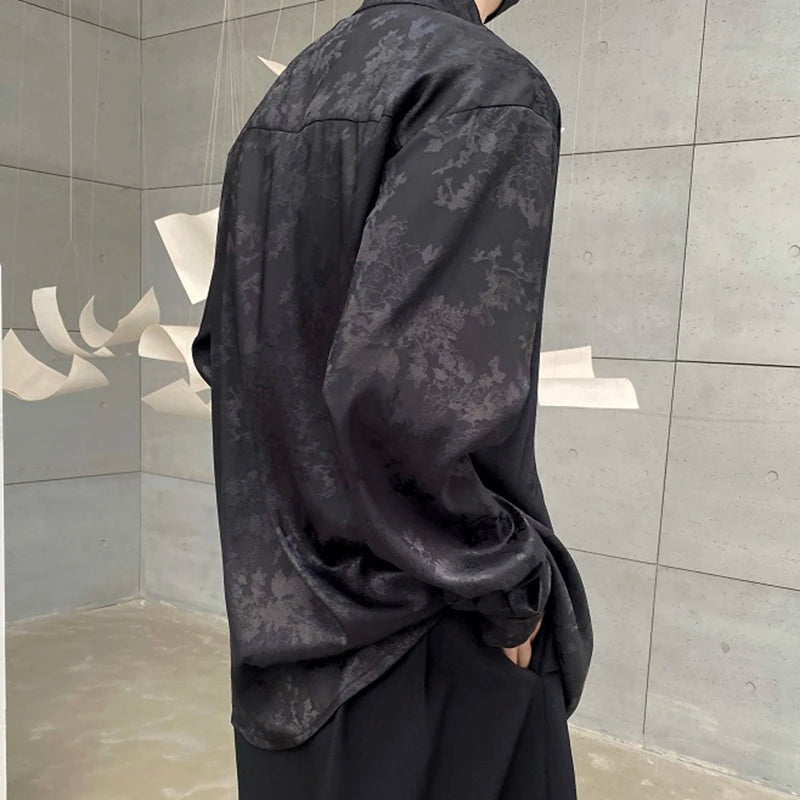 Jacquard Metal Button Stand Collar Shirt