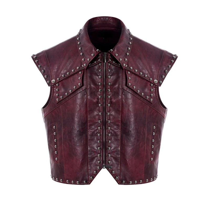 Red Rivet Fashion Sleeveless Vest Set