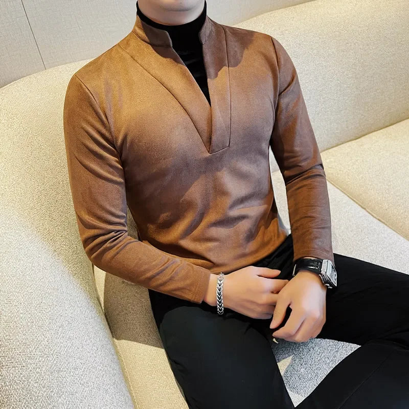 Solid Velvet Long Sleeved Fit T-Shirt