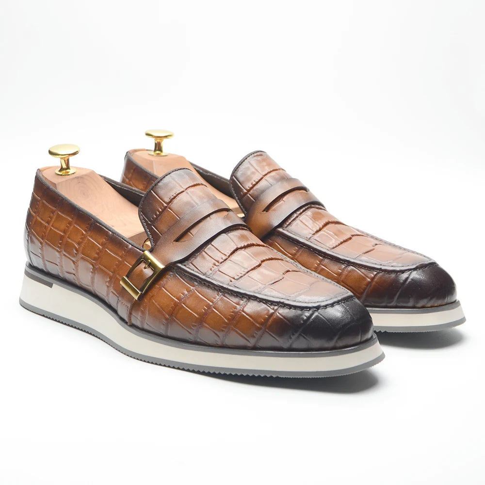Crocodile Skin Elegant Slip-On Loafers