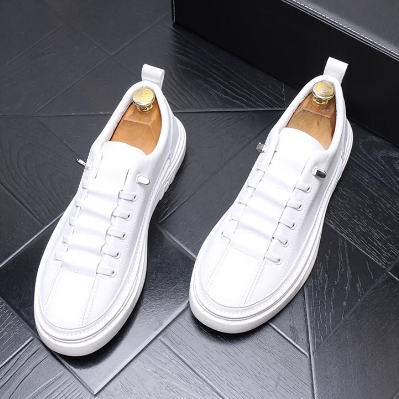 Casual Solid Slip-On Leather Sneakers