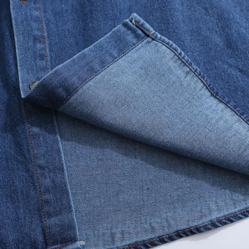 Denim Cat Embroidered Loose Shirt