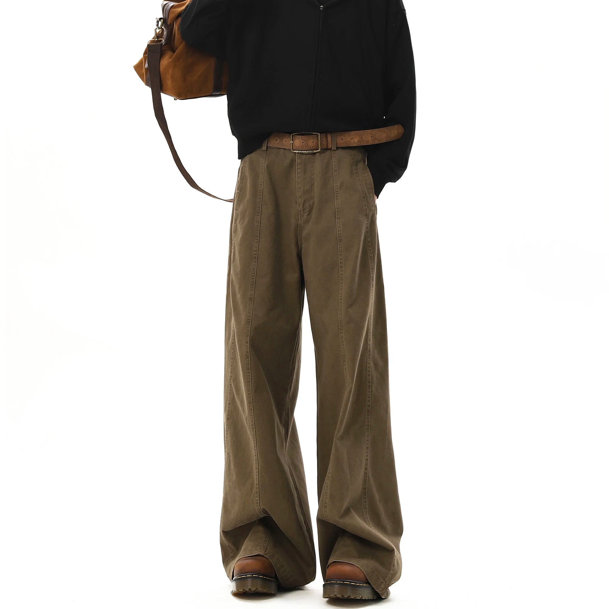 Vintage Solid Wide-Leg Men's Pants