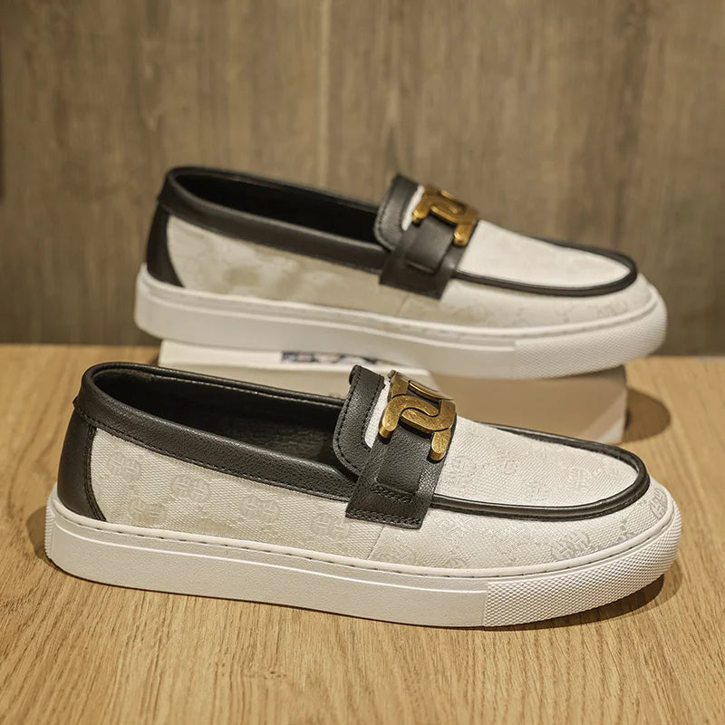 Geometric Microfiber Slip-On Loafers