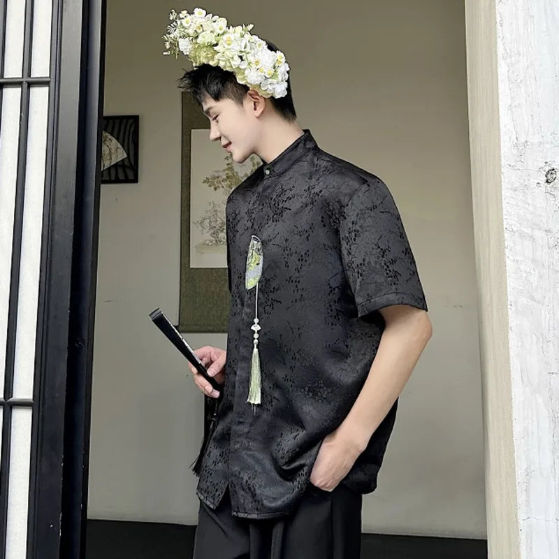 Tassel Pressed Placket Pendant Shirt