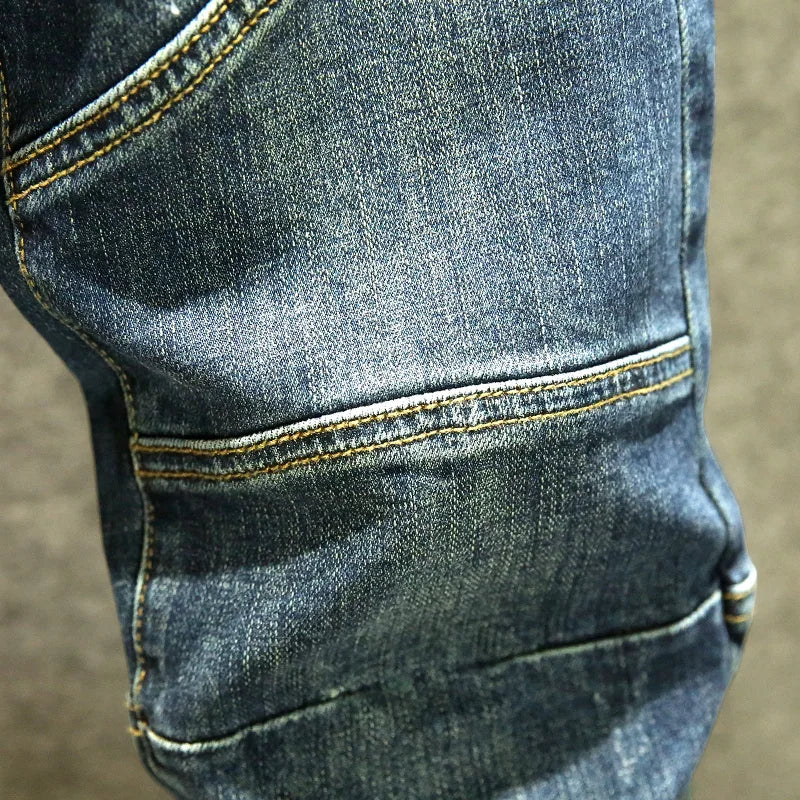 Distressed Washed Mid-Waist Denim Jeans
