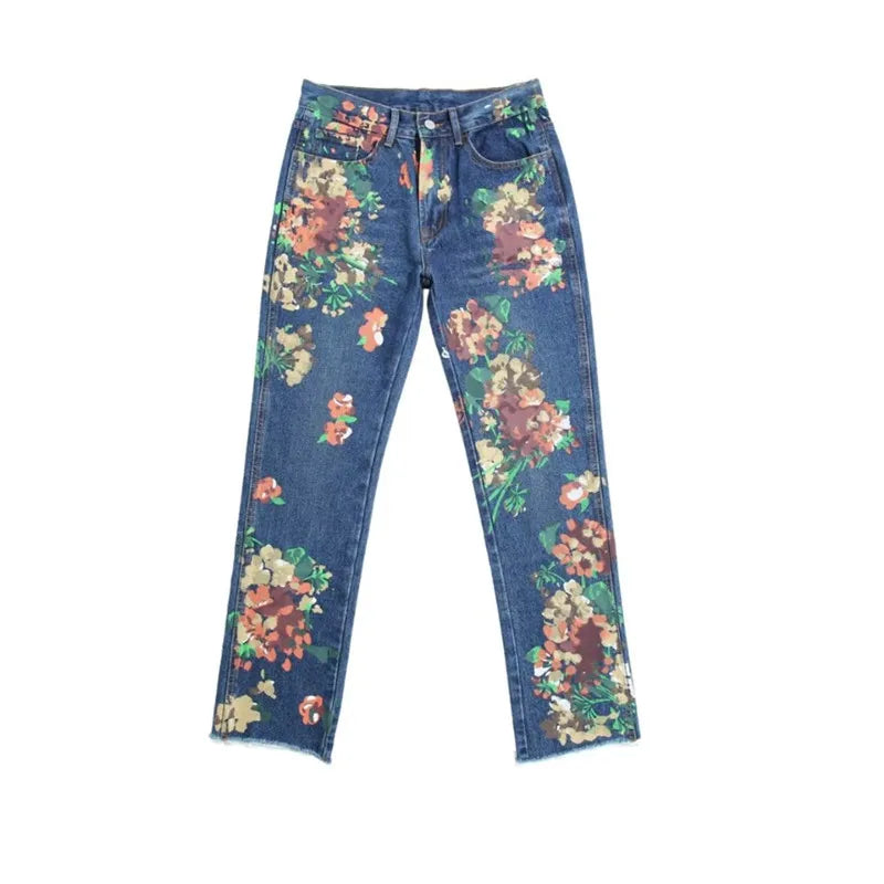 Flowers Printed Loose Jeans
