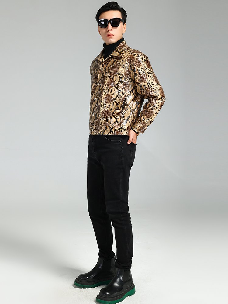 Snakeskin Print PU Leather Jacket