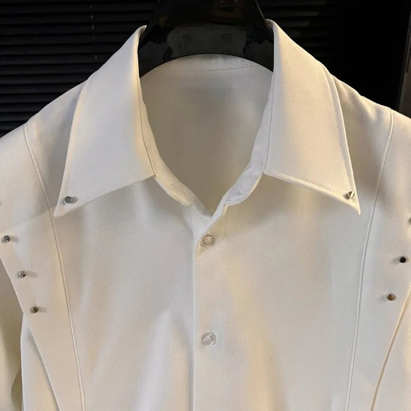 Studded White Solid Men's Shirt