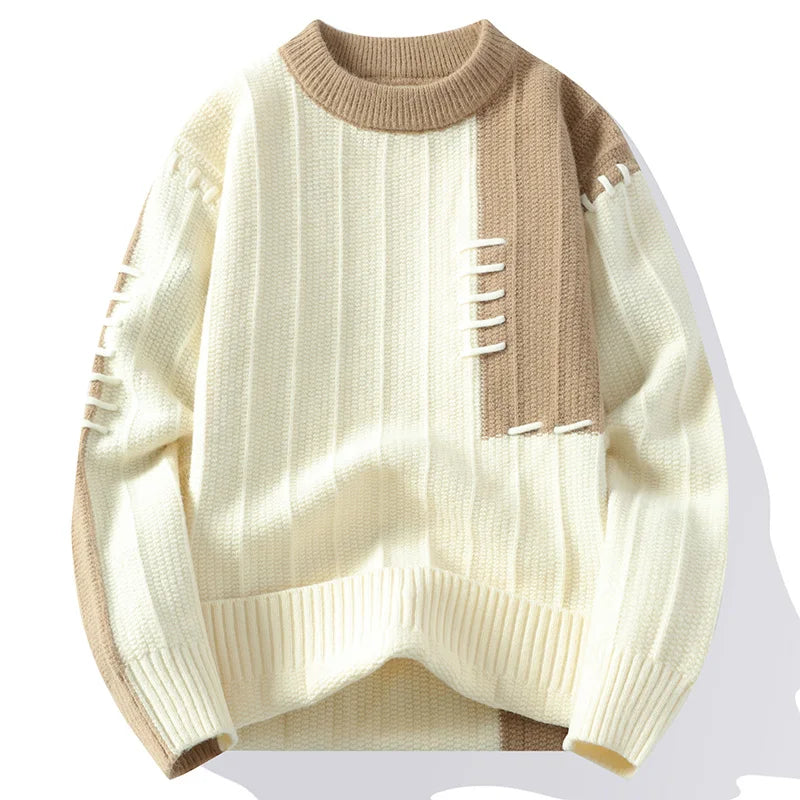 Solid Contrast Knitted Outside Stitched Sweater