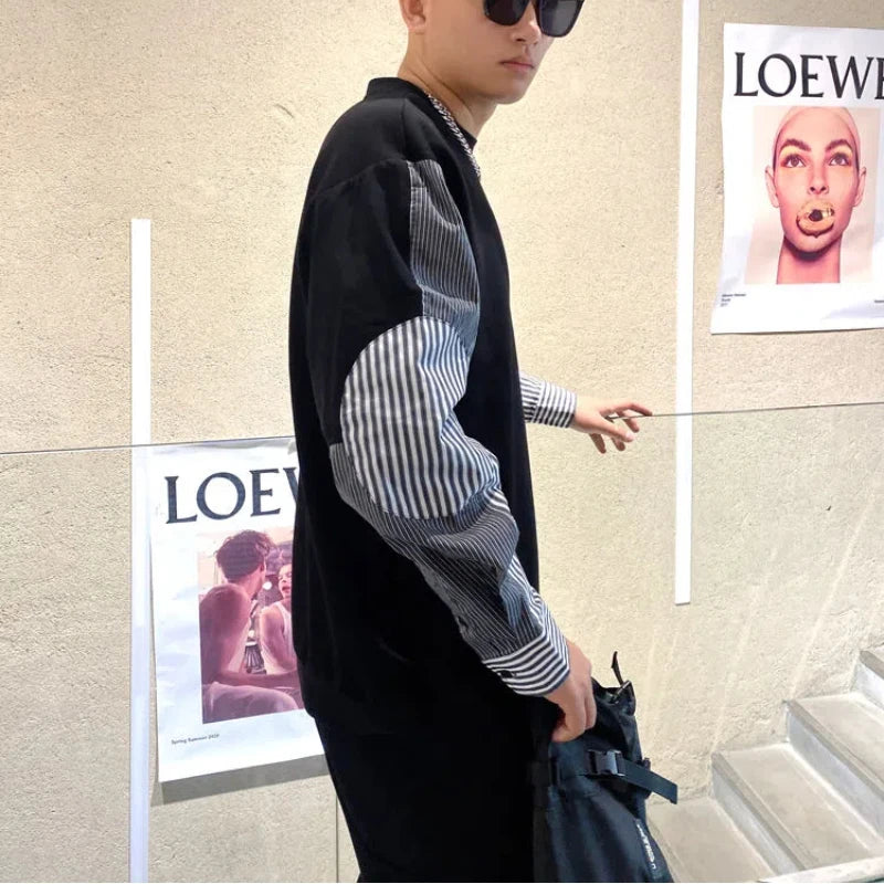 Solid Striped Patchwork O-Neck Sweatshirt