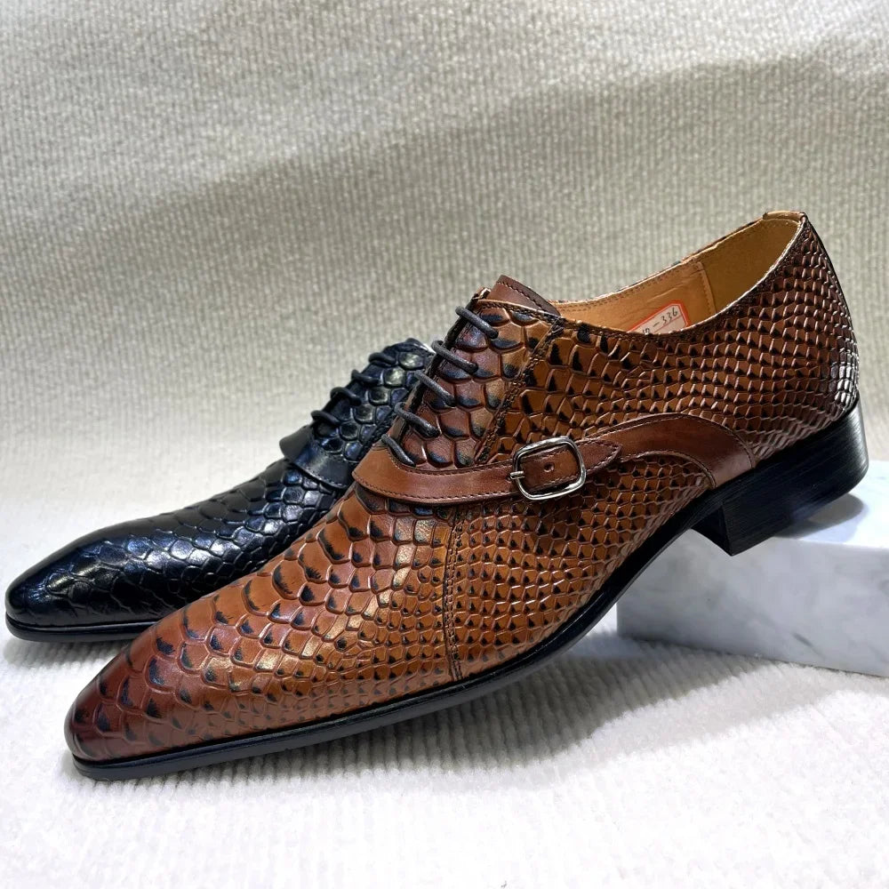 Snakeskin Textured Pattern Leather Shoes
