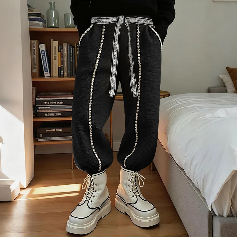 Patchwork Lace Up Casual Joggers Pants