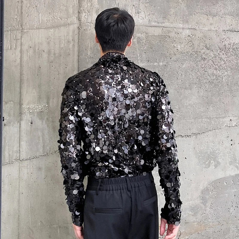 Party Black Beige Big Sequin T-Shirt