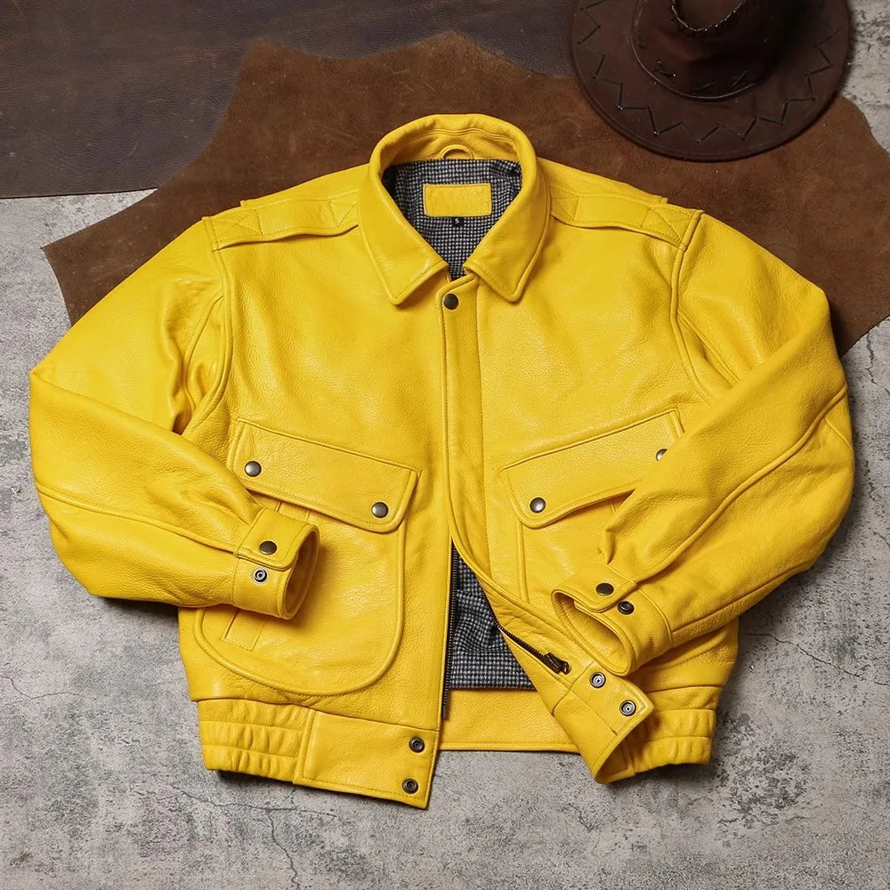 Yellow Soft Pu Leather Men's Jacket