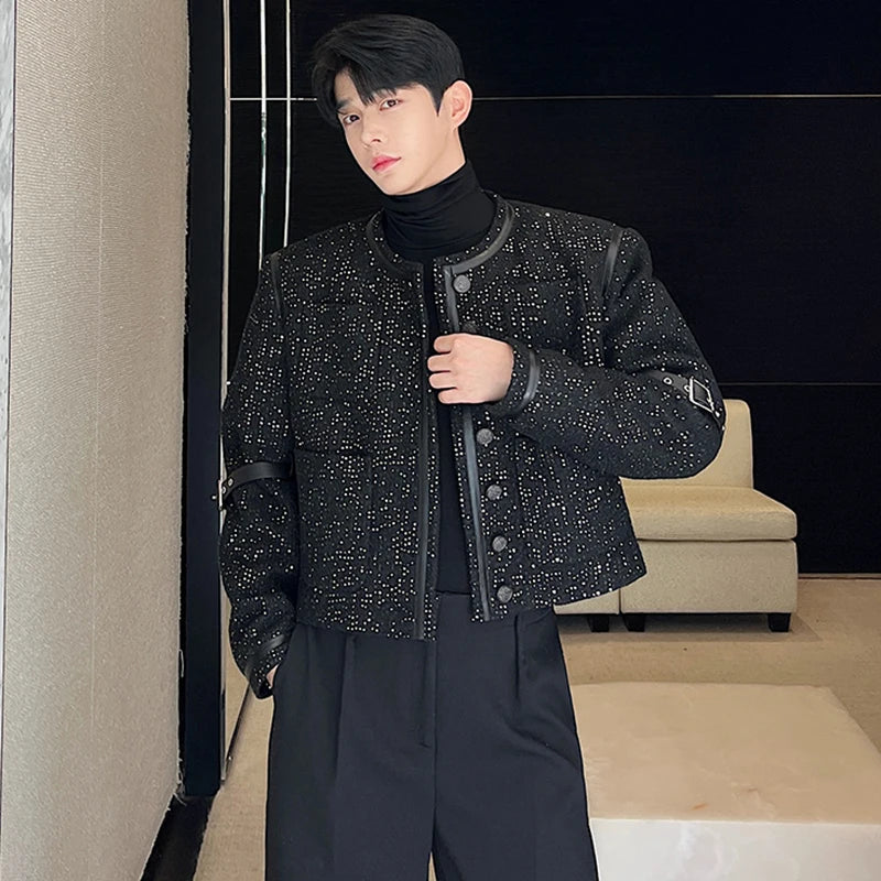 Fashion Casual Leather Outline Sequin Jacket