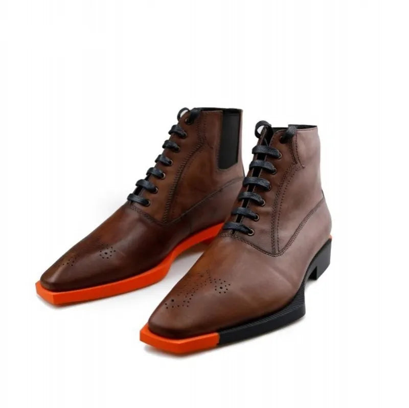 Square Toe Vintage Cowskin Genuine Leather Boots