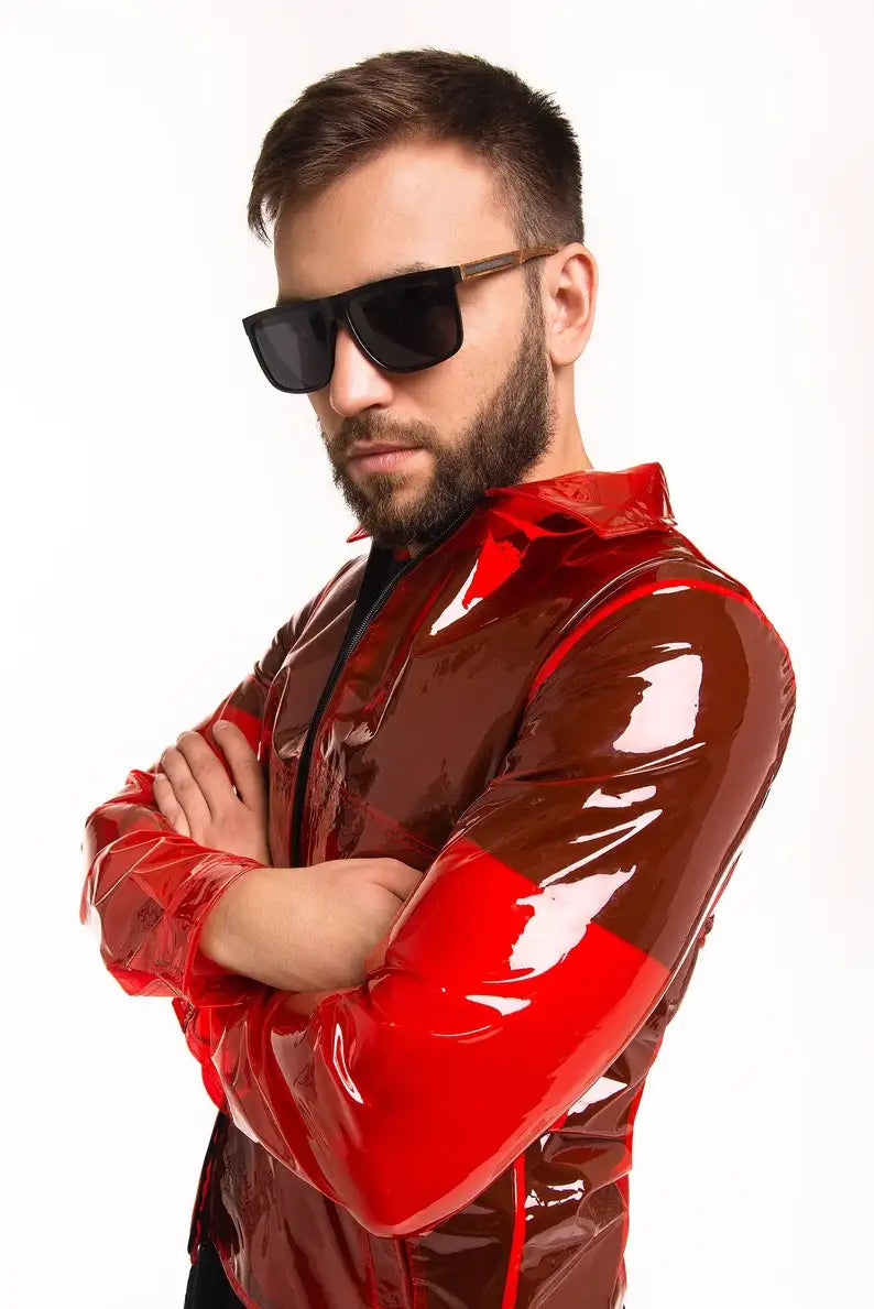 Clear PVC See-through Stand Collar Long Sleeve Jackets