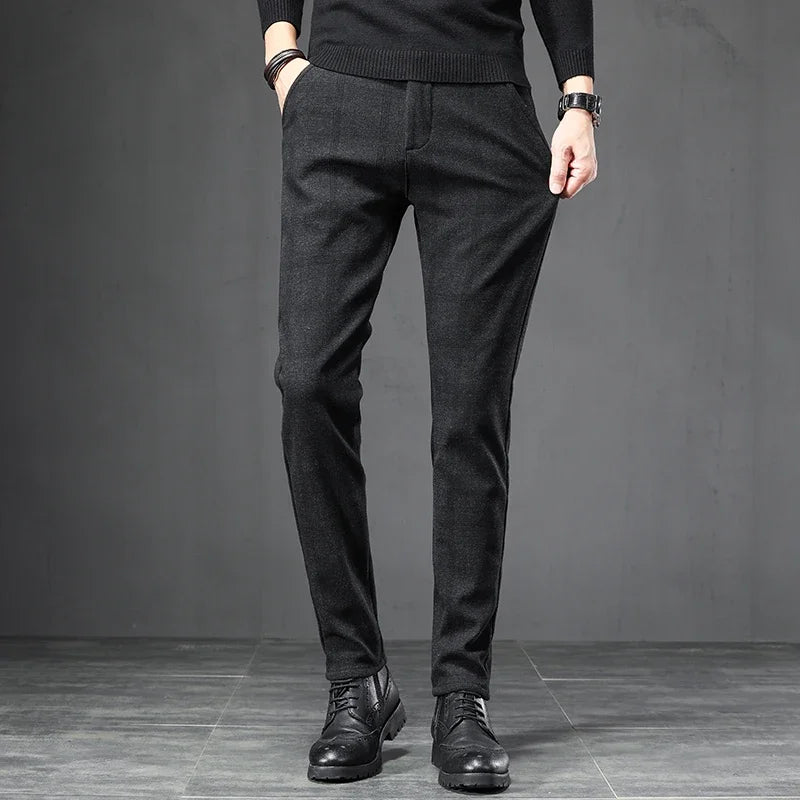 Dark Plaid Casual Slim Fit Trousers