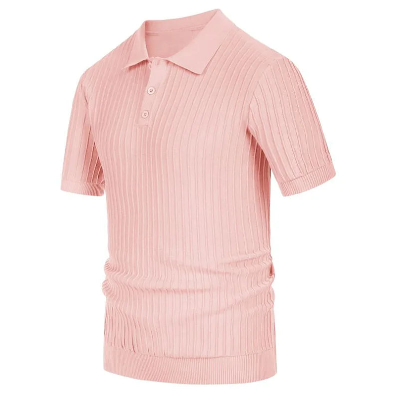 Striped Knitted Short Sleeve Polo Shirt