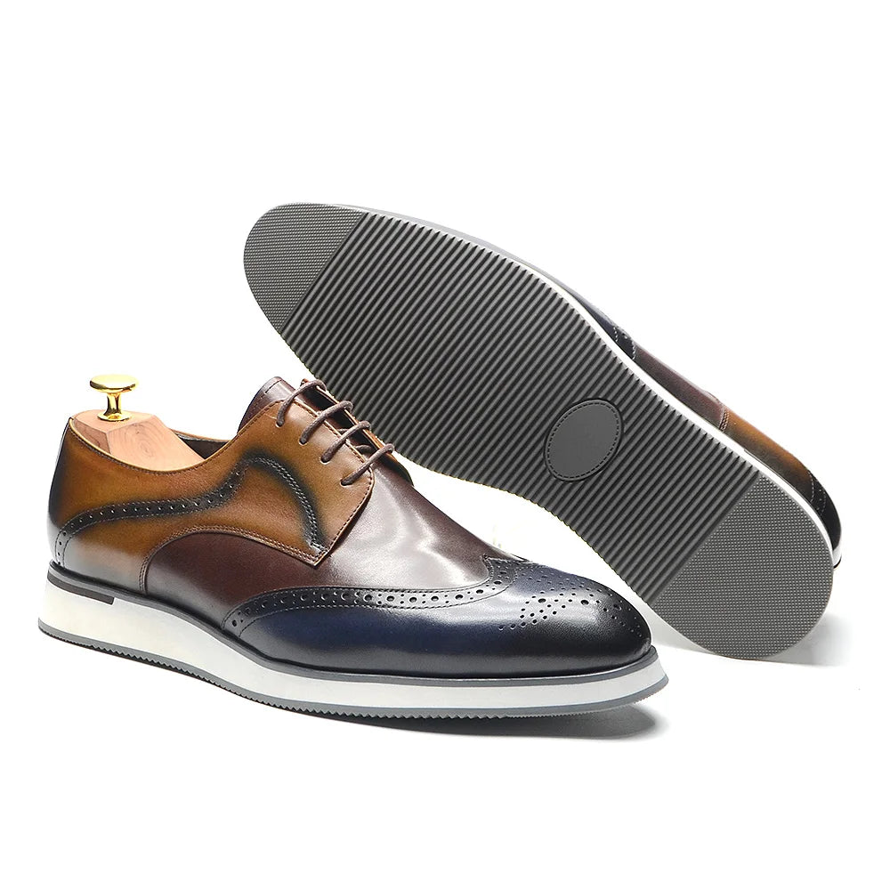 Genuine Leather Mixed Colors Wingtip Shoes